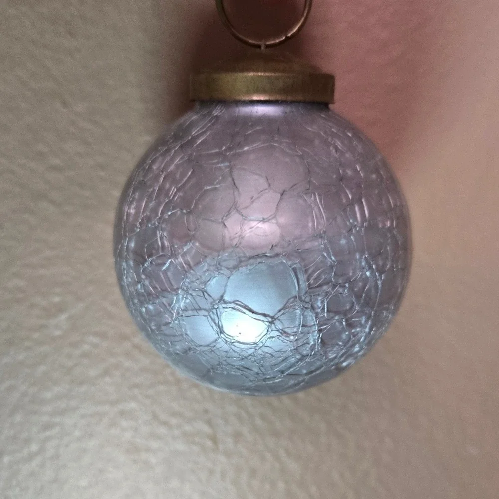 Restoration Hardware Silver Crackle Glass Christmas Ornaments Set of 8 Brass Cap